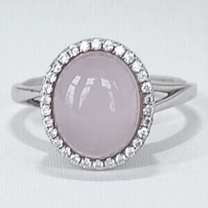 Vintage Sterling Silver 925 Pink Quartz & CZ Halo Ring Size 6.75